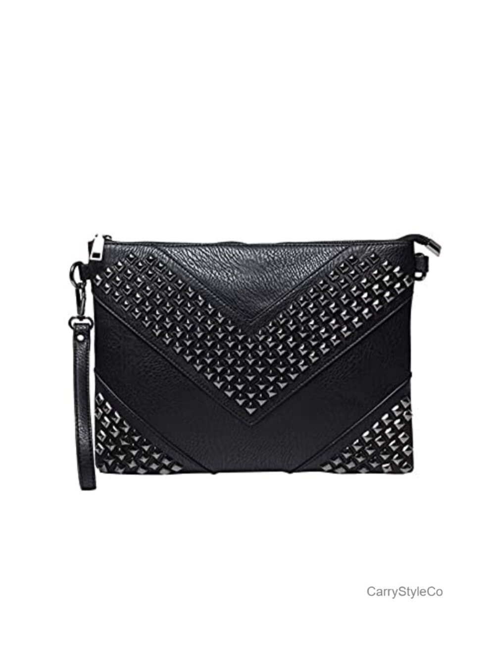 Oversized PU Leather Envelope Clutch Crossbody Wristlet Handbag Studded Rivet